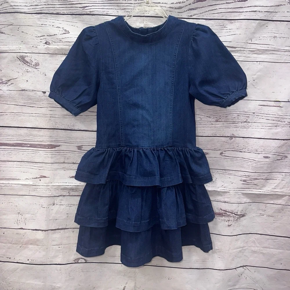 Habitual Kids Denim Drop Waist Ruffle Tiered Dress Size 10